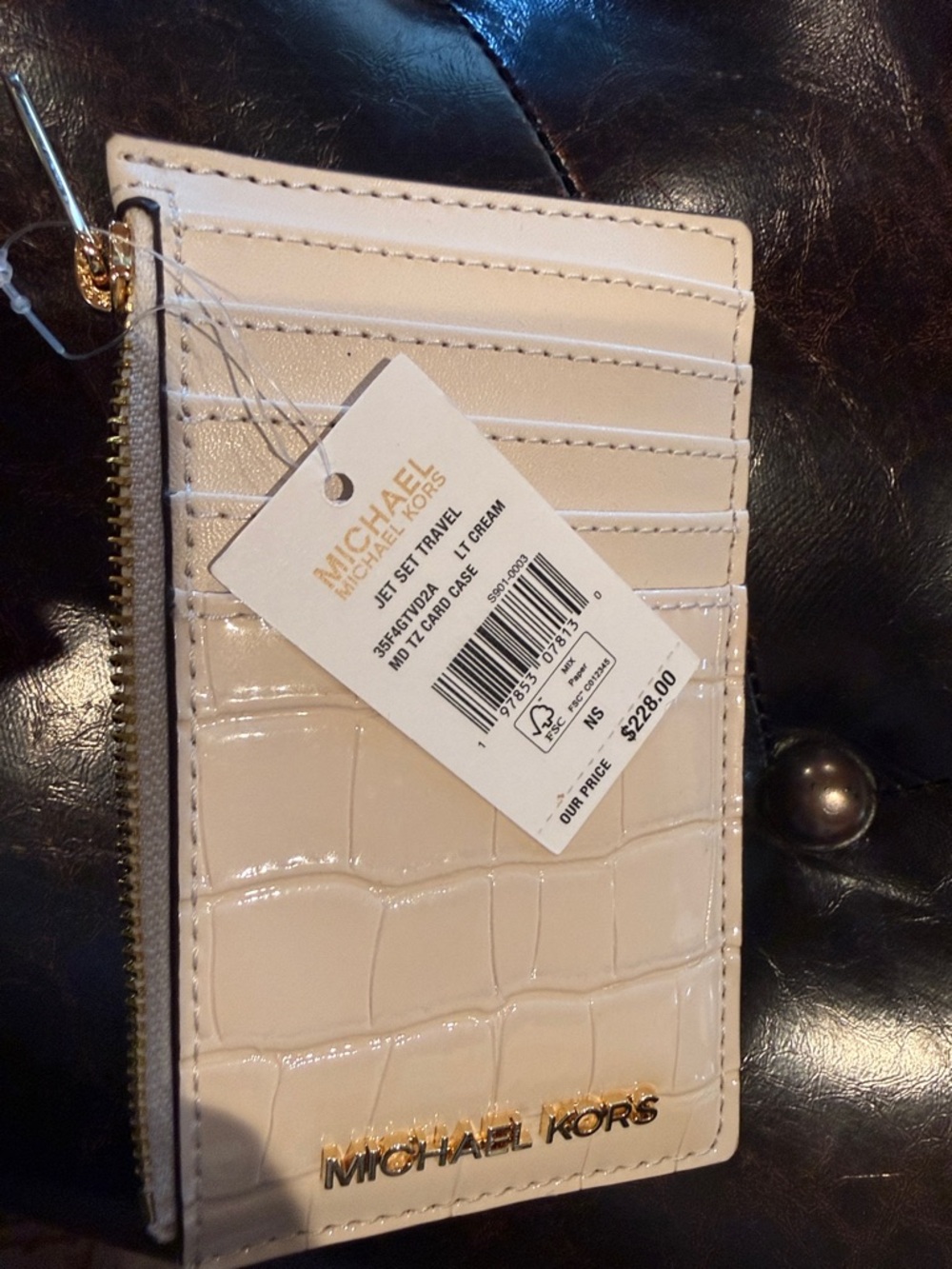 Michael Kors Patent Croc Card Case in Beige